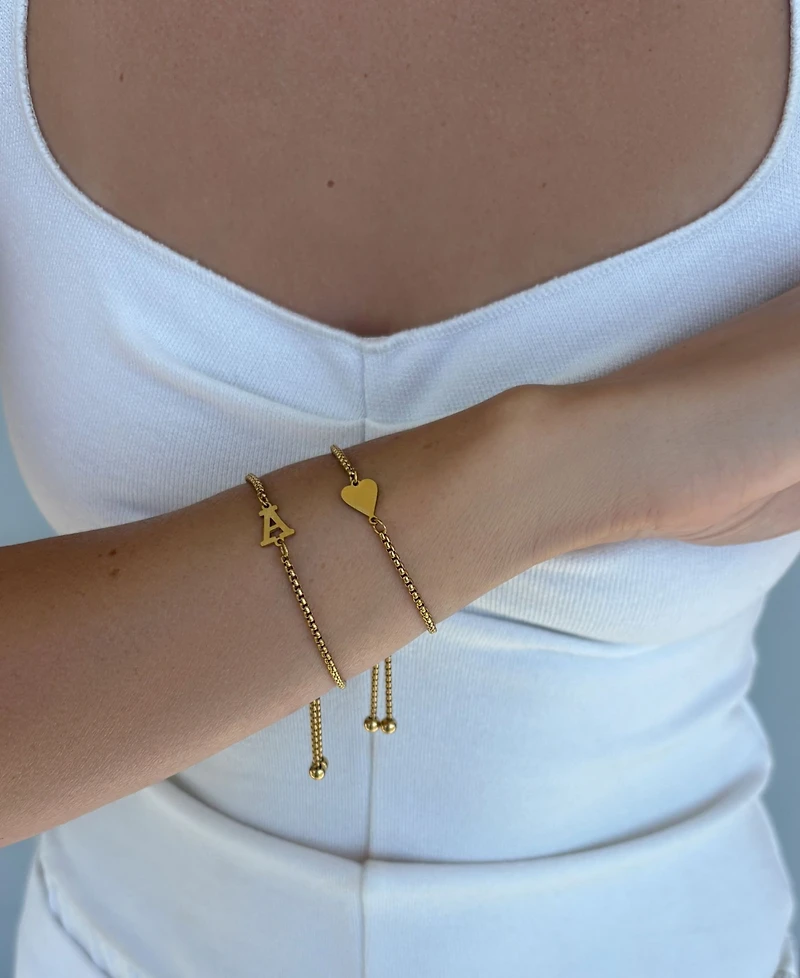 Adornia Tarnish Resistant Gold Sideways Heart and Initial Bracelets