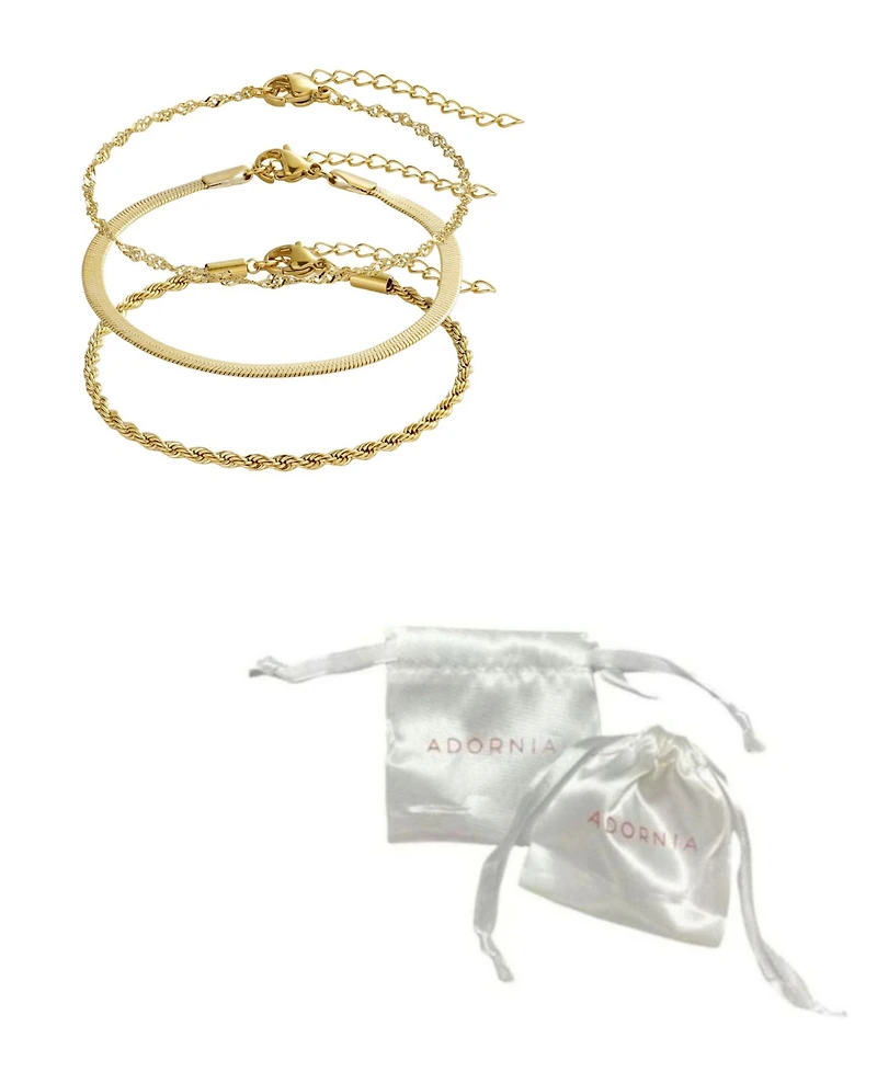 Adornia Tarnish Resistant Gold Set of 3 Chain Bracelets
