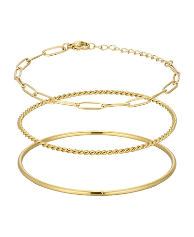 Adornia Tarnish Resistant Gold Set of 2 Bangles and Paperclip Chain Bracelets