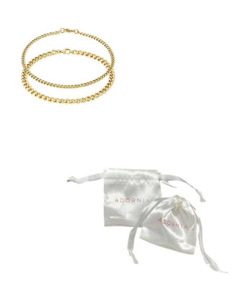 Adornia Tarnish Resistant Gold Set of 2.6mm and 3.5mm Curb Chain Anklet Set