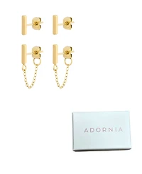 Adornia Tarnish Resistant Gold Wrap Around Chain and Bar Stud Earring Set