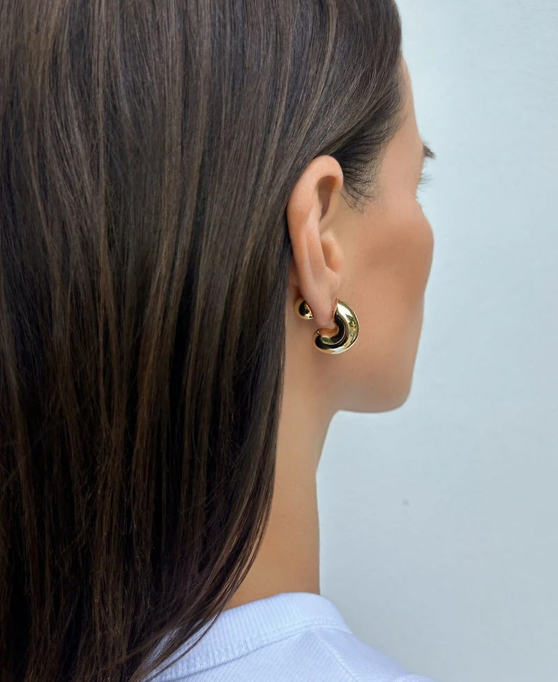 Adornia Tarnish Resistant Gold Chubby Hoop with Magnetic Ball Back Earrings