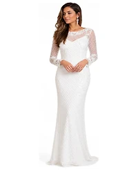 Lara Women's High Neck, Long Sleeve Beaded Wedding Gown