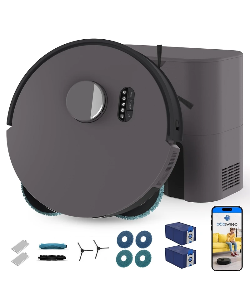 bObsweep Dustin Combo Robot Vacuum with Auto-Lift Dual Spin Mops, 1-Gal Odor Filtration Dock, 8000 Pa , FloorSense Tech, App and Voice Control