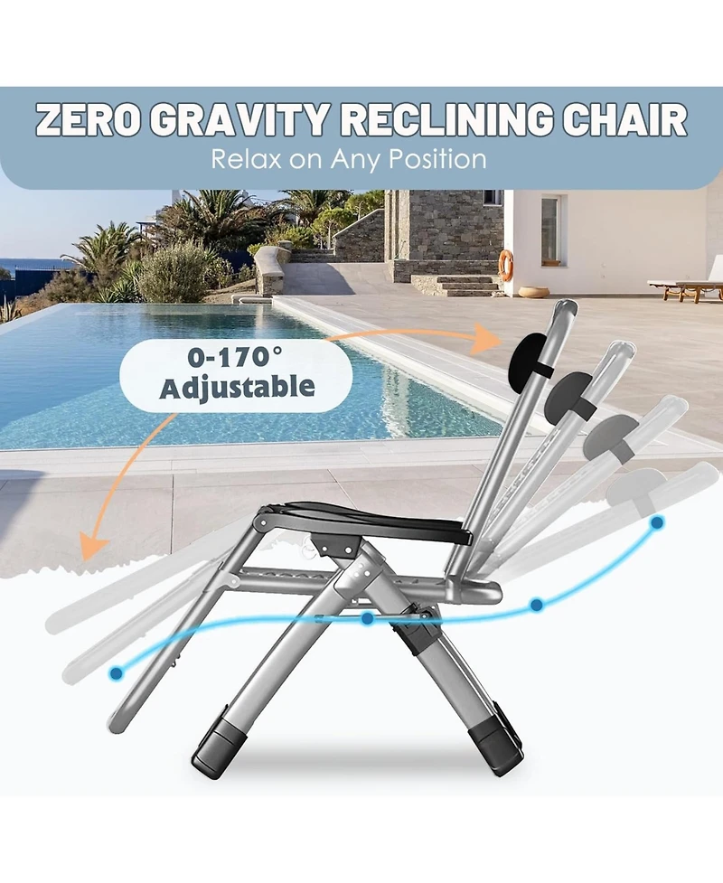 Mooncool Zero Gravity Chair Reclining Lounge with Removable Cushion and Tray for Indoor Outdoor
