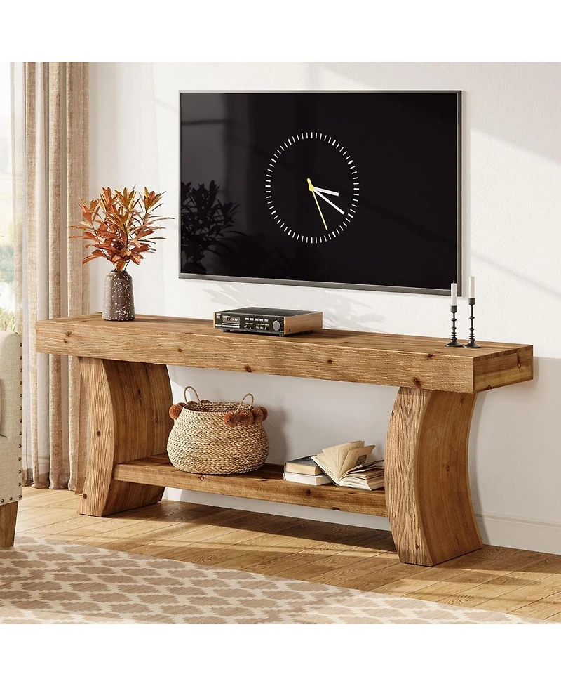Tribesigns Solid Wood Tv Stand for 55/60/65/75" Tvs, Farmhouse TV Console, Low Entertainment Center with Storage for Living Room