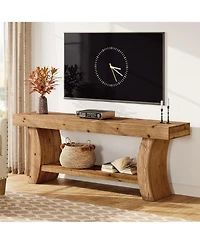 Tribesigns Solid Wood Tv Stand for 55/60/65/75" Tvs, Farmhouse TV Console, Low Entertainment Center with Storage for Living Room