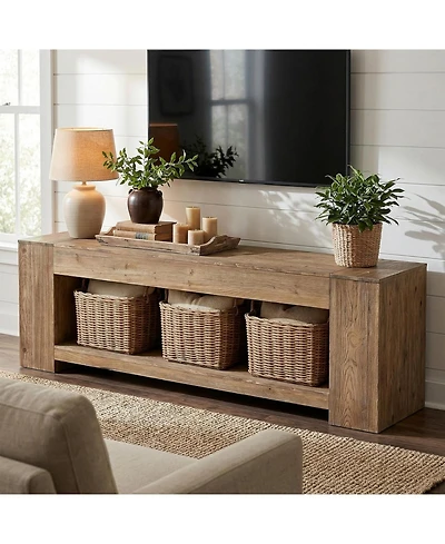 Tribesigns 63" Solid Wood Tv Stand for TVs up to 75 Inches, Farmhouse Long Entertainment Center with Open Storage Shelf