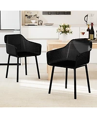 Slickblue Set of 2 Kitchen Armchairs Plastic Dining Chairs Breathable Mesh Back
