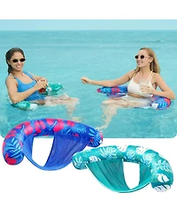 Aofar 2 Pack Pool Floats Inflatable Noodle Chair Sling Fabric Lounge Water Fun Flower Leaves