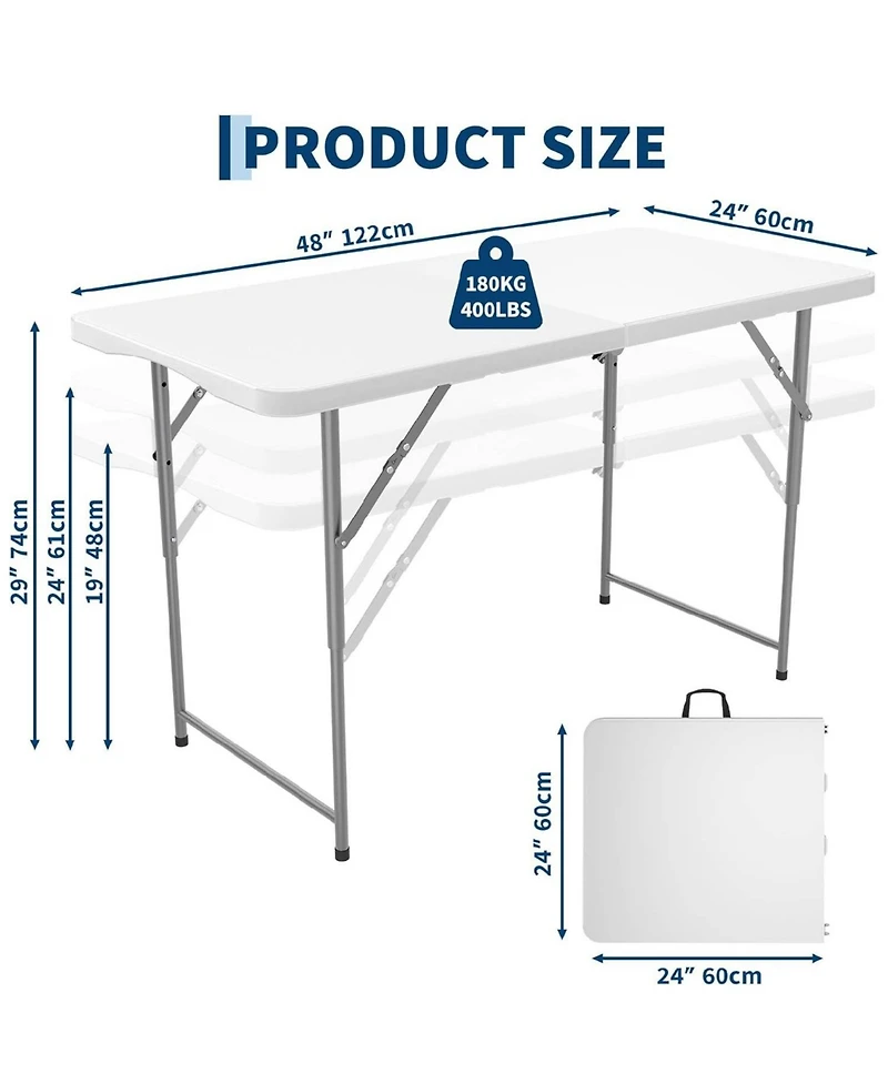 gaomon 2 pieces Outdoor Portable Hdpe Folding Table with Carrying Handle for Picnic Camping Party Indoor and Outdoor Use