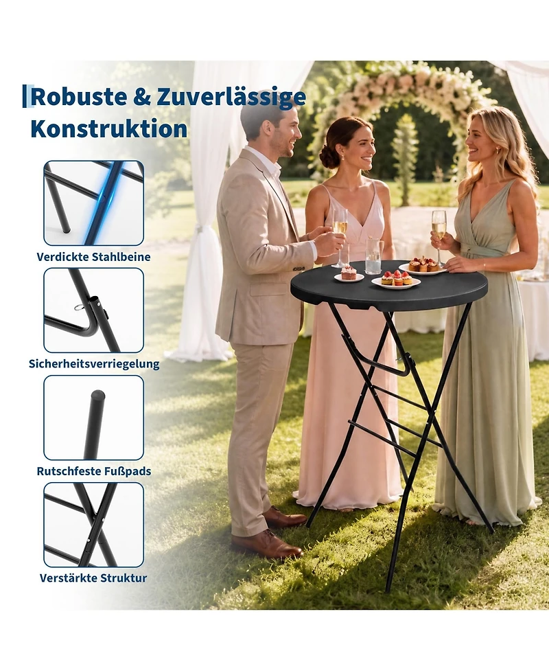 gaomon 2 pieces 32" Outdoor Hdpe Round Folding Cocktail Table, Bar Table for Patio Backyard Indoor and Events
