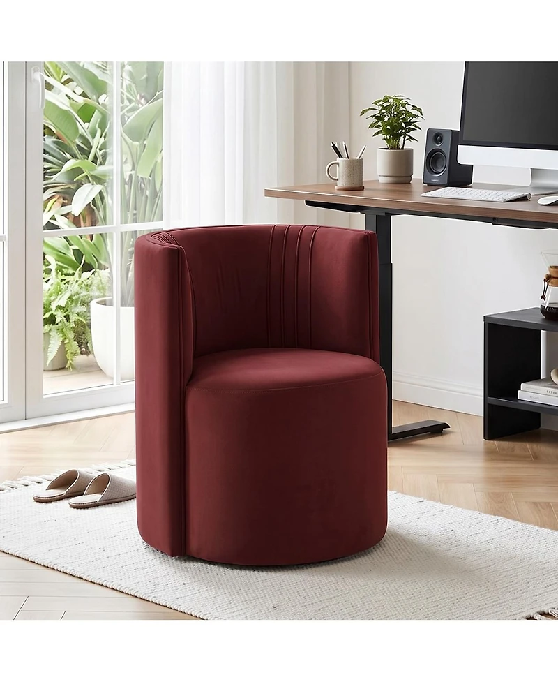 Maison Boucle Vanity Chair for Makeup Table, Velvet Barrel with Hidden Casters, Upholstered Tub Accent Curved Back, Space-Saving