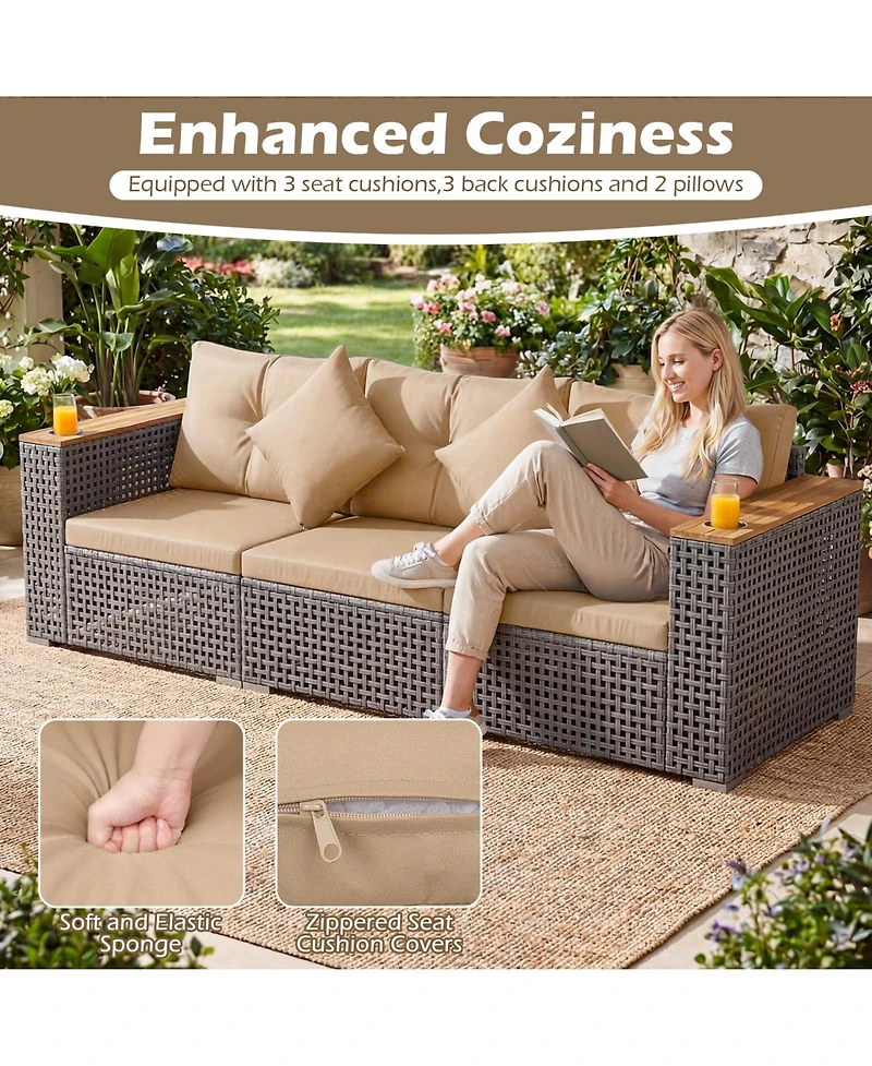 Gymax Patio Wicker Sectional Furniture 3 Piece Outdoor Couch Set for Garden