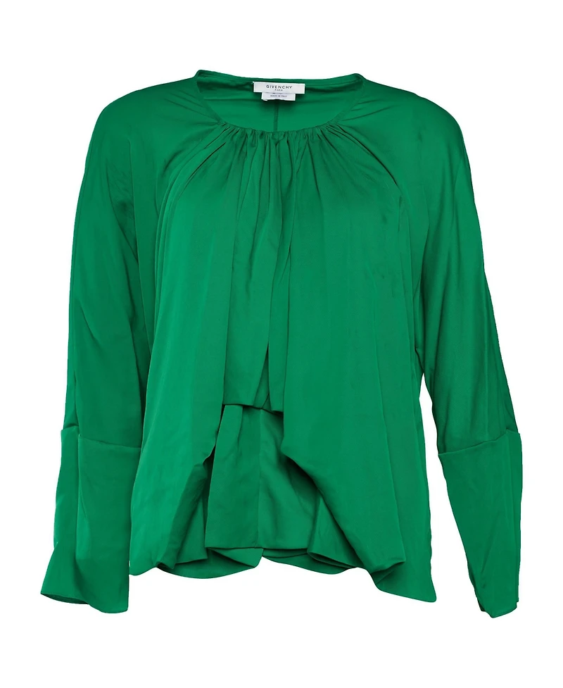 Pre-Owned Givenchy Women's Gathered-Neck Draped Long Sleeve Blouse