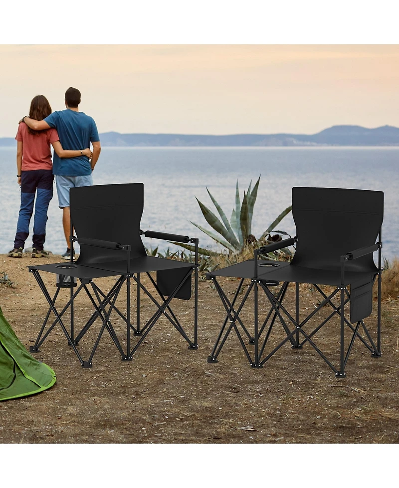 Gymax 2 Piece Oversized Camping Chair with Side Table Storage Pockets Cup Holder for Trip