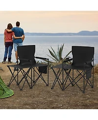 Gymax 2 Piece Oversized Camping Chair with Side Table Storage Pockets Cup Holder for Trip