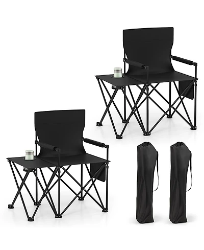 Gymax 2 Piece Oversized Camping Chair with Side Table Storage Pockets Cup Holder for Trip