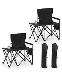 Gymax 2 Piece Oversized Camping Chair with Side Table Storage Pockets Cup Holder for Trip