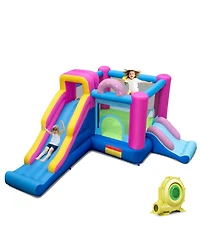 Gymax Inflatable Bounce House with Slides Jumping Area Climbing Wall 735W Blower for Yard