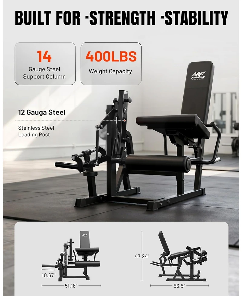 Mikolo Leg Extension and Curl Machine, Adjustable Leg Curl Machine, Seated Leg Extension and Lying Curl Machine for Home Gym