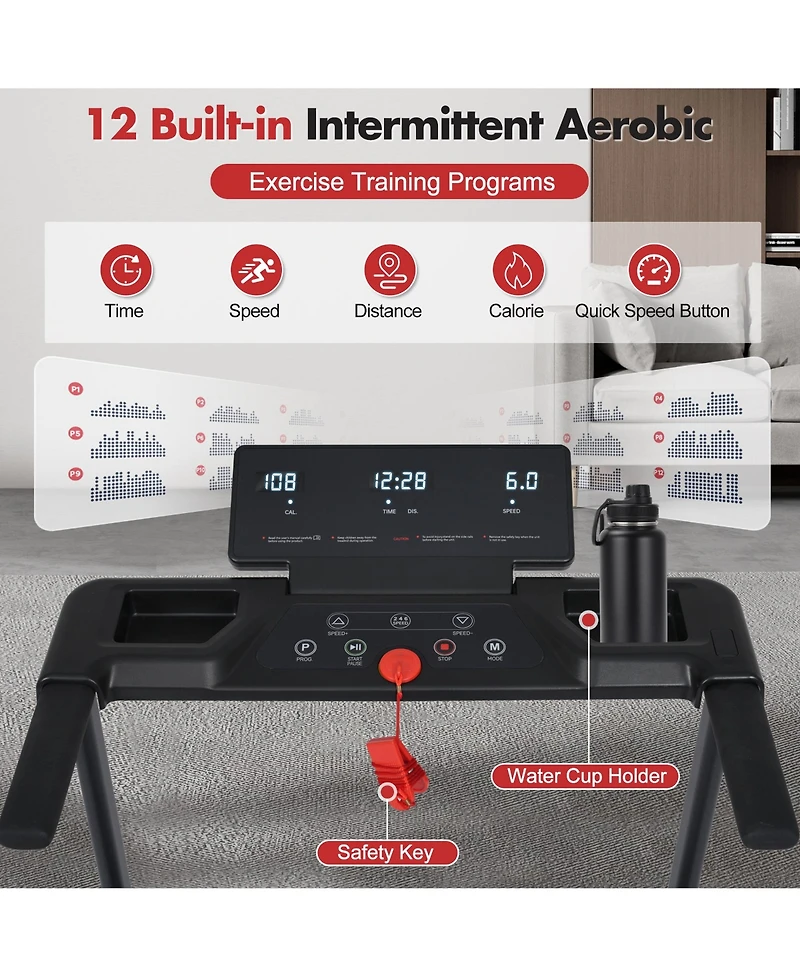 Zeny Treadmill with 8% Incline, Portable Treadmills, Foldable Treadmills with 265 Lbs Capacity,3.0HP Treadmill with 4 Adjustable Support Feet