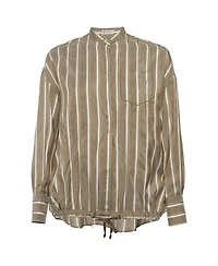 Pre-Owned Brunello Cucinelli Women's Striped Silk Monili-Trim Drawstring Blouse