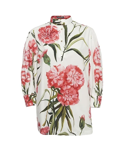Pre-Owned Dolce & Gabbana Women's Carnation-Print Cotton Poplin Blouse