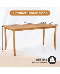 Gymax 63'' Outdoor Dining Table Umbrella Hole Slatted Tabletop for Backyard