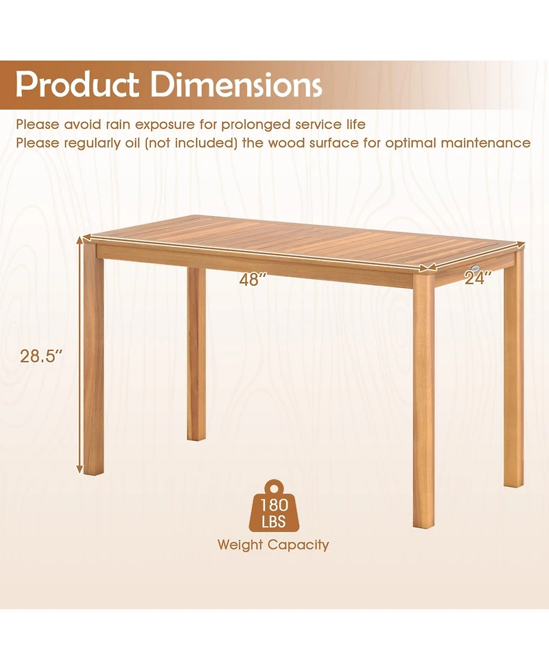 Gymax Outdoor Acacia Wood Dining Table with Slatted Tabletop for Garden Balcony Deck