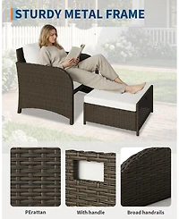 homfan 5 Piece Outdoor Patio Set, Pe Wicker Furniture with Hidden Ottomans, Cushions and Glass Coffee Table, for Porch and Backyard