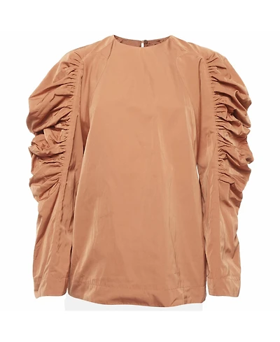 Pre-Owned Dries Van Noten Women's Ruched-Sleeve Silk-Blend Top