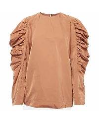 Pre-Owned Dries Van Noten Women's Ruched-Sleeve Silk-Blend Top