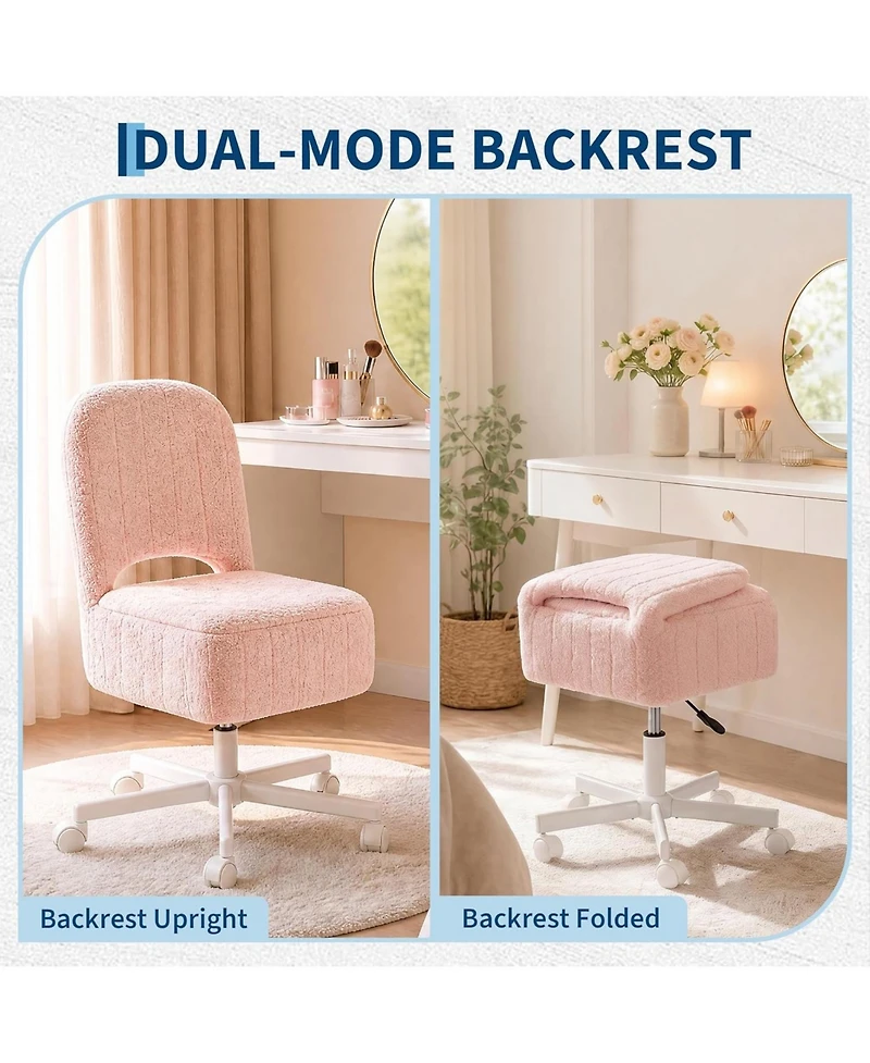 gaomon Vanity Stool Chair with Storage and Folding Back, Height Adjustable Lift Ottoman Swivel and Quiet Wheels