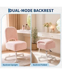 gaomon Vanity Stool Chair with Storage and Folding Back, Height Adjustable Lift Ottoman Swivel and Quiet Wheels