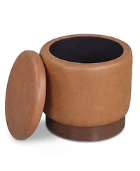 Slickblue Round Ottoman with Hidden Storage and Acacia Wood Frame for Living Room