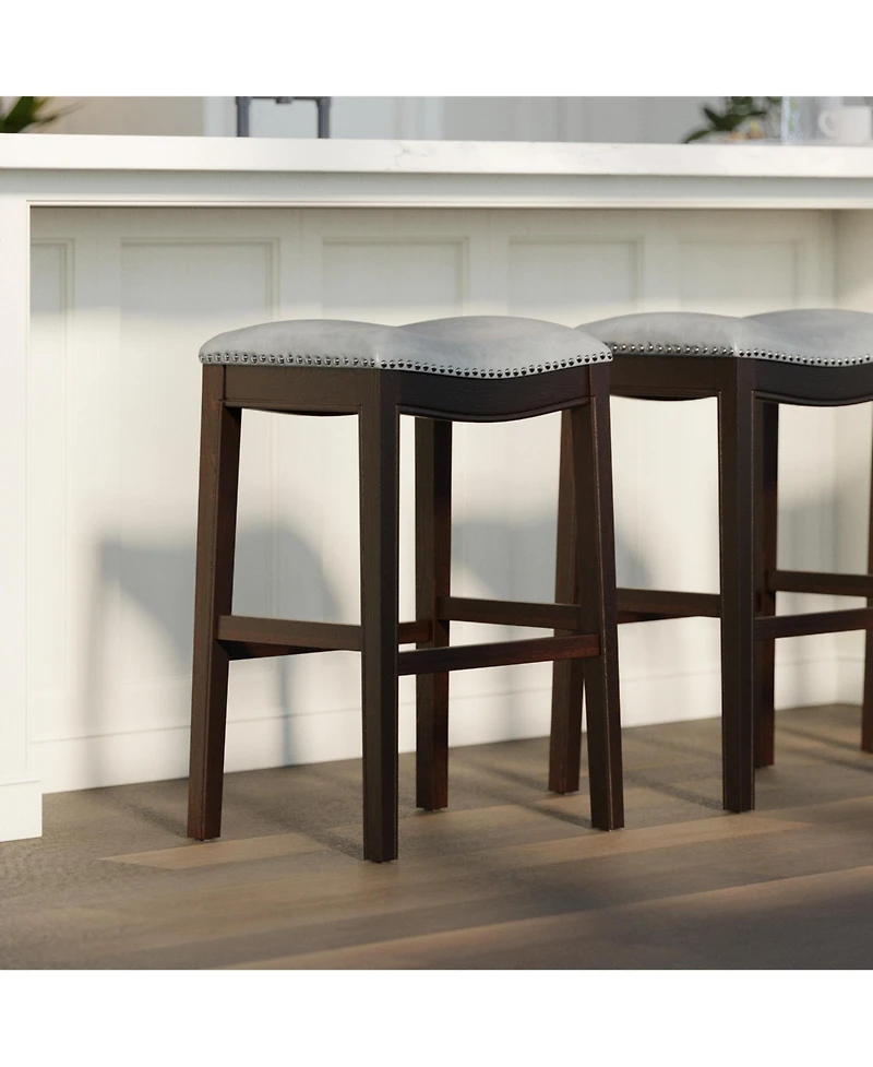 Clihome 31 Inch High Bar Stool - Solid Wood Frame with Pu Leather Seat Barstool