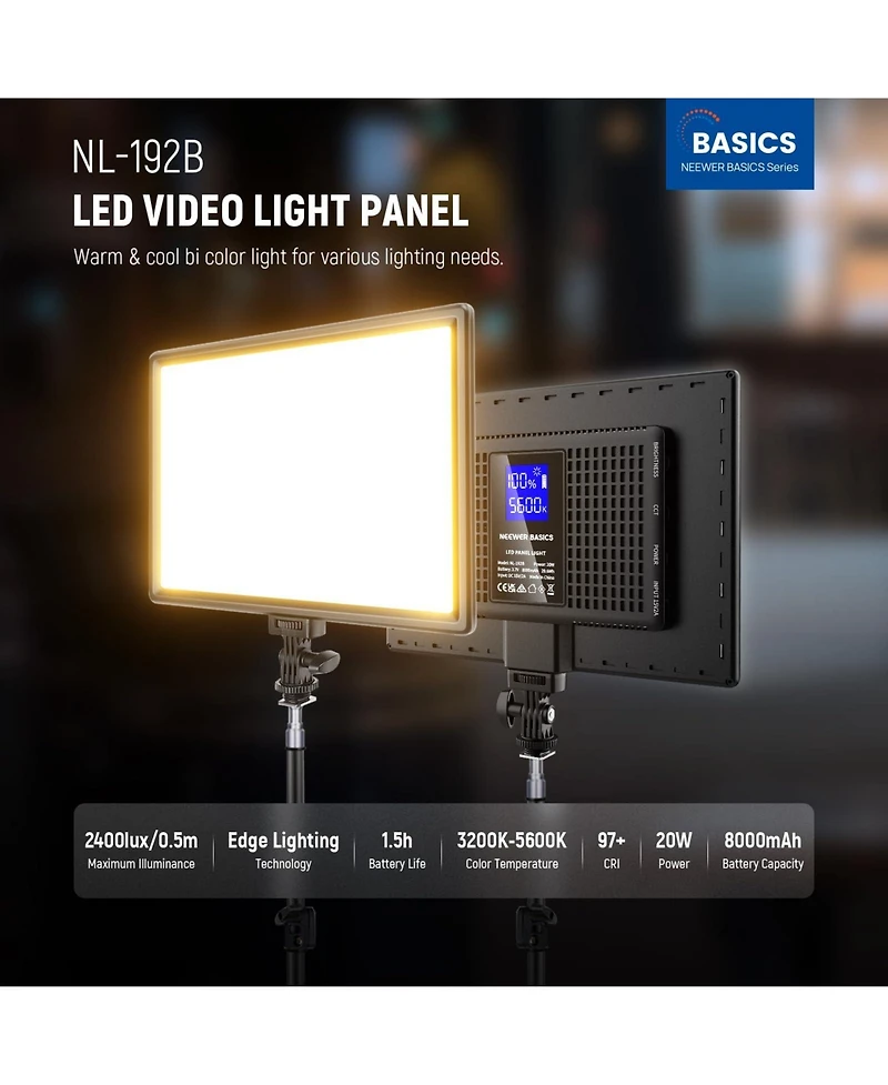 Neewer Nl-192B Led Video Light with 2400Lux, 8000mAh, 5600K