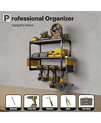 Xdovet Power Tool Organizer Wall Mount 3 Layers 4 Drill Holders Metal Storage Rack