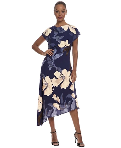 Maggy London Women's Asymmetrical Floral Midi Dress