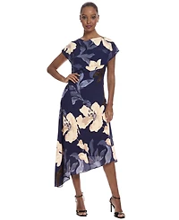Maggy London Women's Asymmetrical Floral Midi Dress
