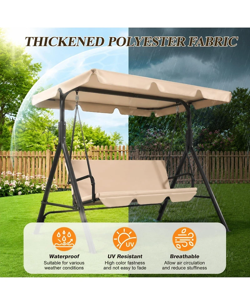 homfan 3 Seat Outdoor Porch Swing, Patio Swing Chair with Stand and Adjustable Canopy for Adults Backyard or Garden