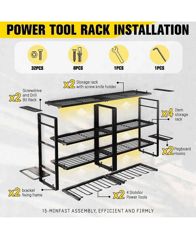 Xdovet Power Tool Organizer Wall Mount Drill Holder Heavy Duty Iron Garage Storage Rack