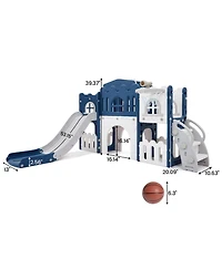 homfan 8-in-1 Toddler Playground with Slide, Indoor Outdoor Kids Playset Climber, Crawl Tunnel, Basketball Hoop and Storage for Ages 1-3