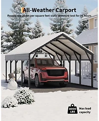homfan Heavy Duty Steel Carport, Outdoor Metal Storage Shelter for Cars Trucks Boats, Driveway Backyard Farm Use, Galvanized
