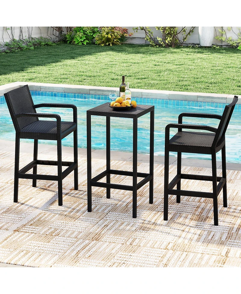 Gymax 3 Piece Patio Bar Set Bistro Table and Chairs with Heavy Duty Metal Frame