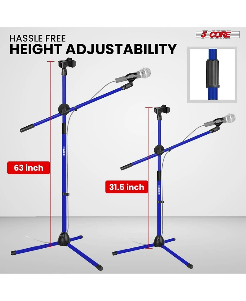 5 Core Mic Stand 2 Pieces Floor Height Adjustable Tripod Microphone Stands With Extending Telescoping Boom Arm