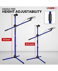 5 Core Mic Stand 2 Pieces Floor Height Adjustable Tripod Microphone Stands With Extending Telescoping Boom Arm