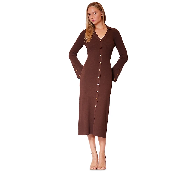 julia jordan Women's V-Neck Button-Front Sweater Dress