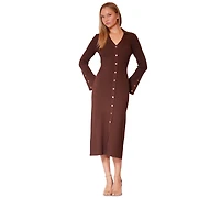 julia jordan Women's V-Neck Button-Front Sweater Dress